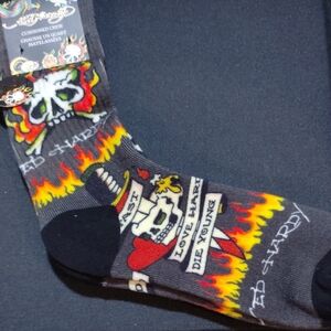 Ed Hardy Men's Skull and Flames Graphic Socks